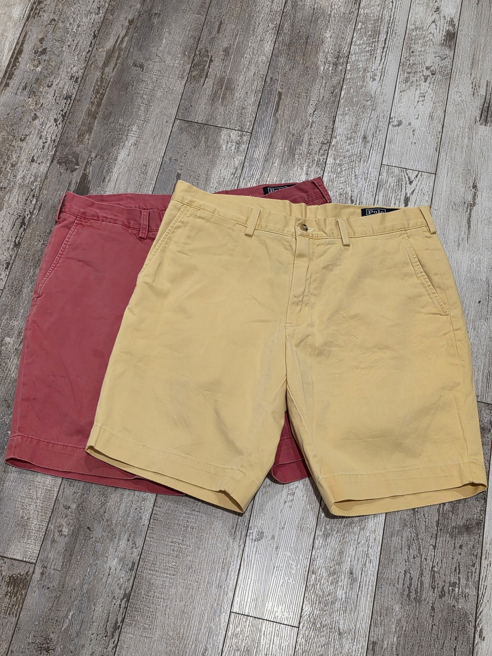 36W Men's Lot (2) Polo Ralph Lauren Chino Khaki Shorts Cotton Coral Pink Yellow